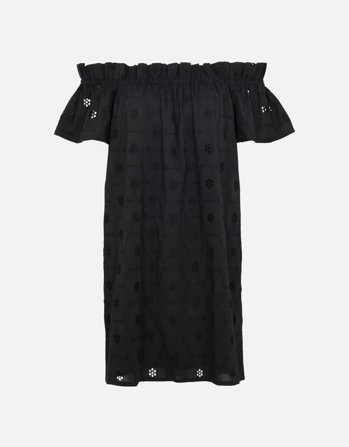 Accessorize Schiffli Bardot Dress In Organic Cotton Black Black Women Dresses