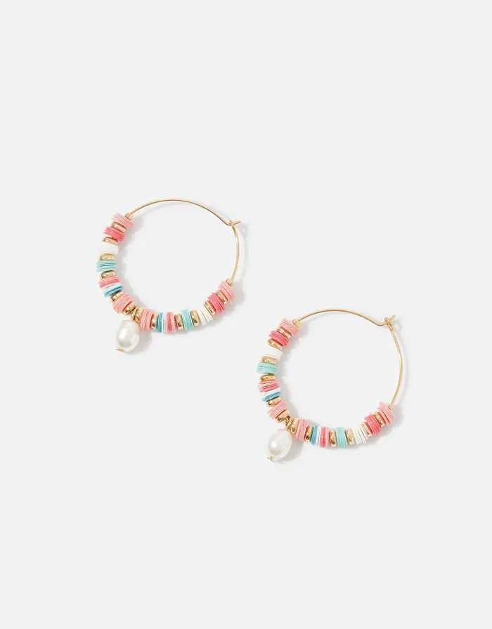 Accessorize Seascape Beaded Pearl Drop Hoops Women Earrings