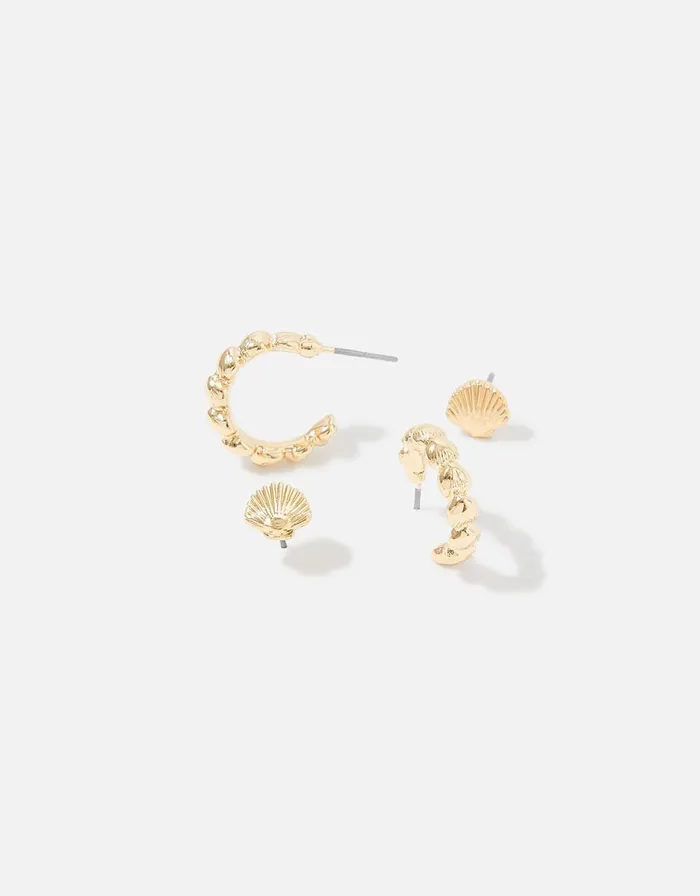 Accessorize Seascape Shell Hoop And Stud Twinset Women Earrings