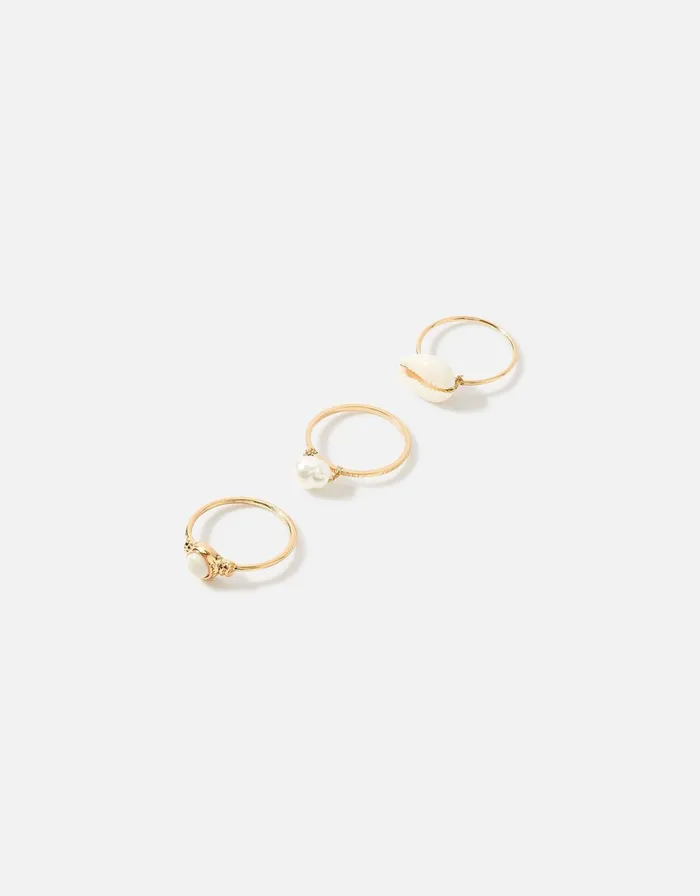 Accessorize Seascape Shells Ring Set Cream Pearl Women Rings
