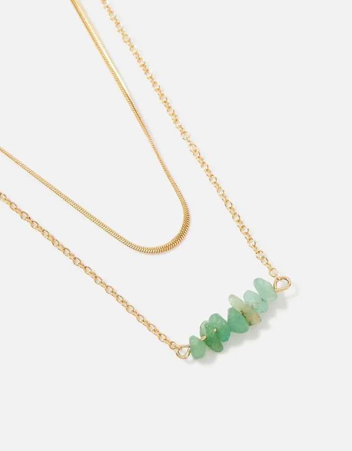 Accessorize Seascape TwoChain Raw Stones Layered Necklace Women Necklaces