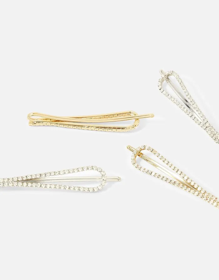 Accessorize Shaped Diamante Hair Slide Set Women Hair Accessories
