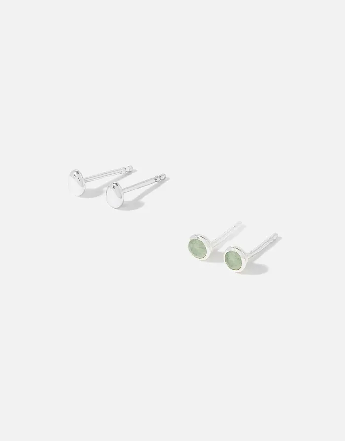 Accessorize Sterling Silver Aventurine Stud Twinset Women Earrings