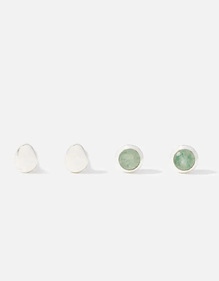 Accessorize Sterling Silver Aventurine Stud Twinset Women Earrings