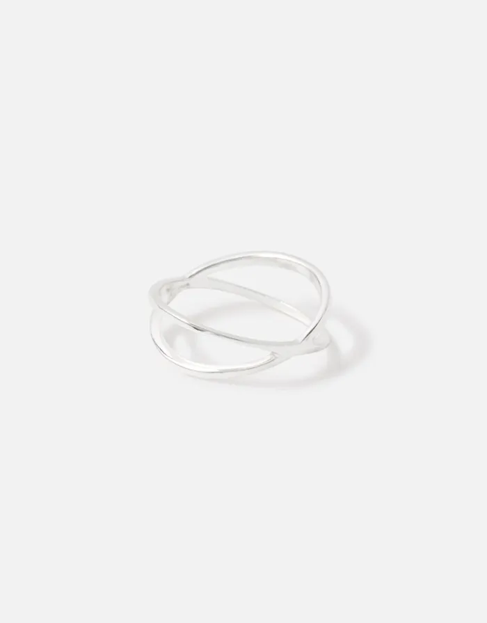 Accessorize Sterling Silver Crossover Ring Silver St Silver Women Rings
