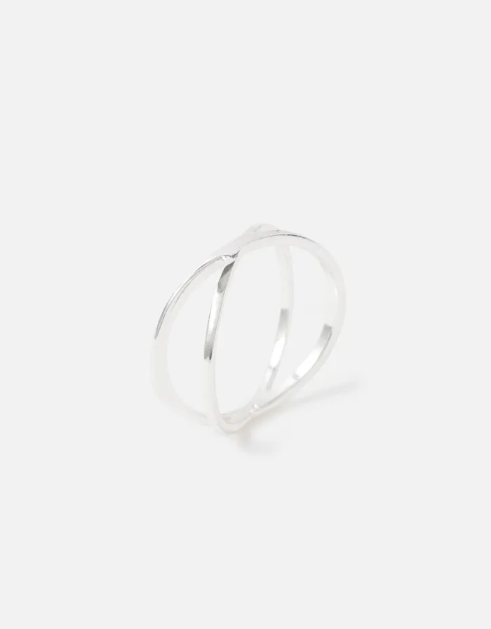 Accessorize Sterling Silver Crossover Ring Silver St Silver Women Rings