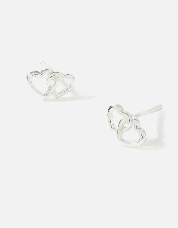 Accessorize Sterling Silver Double Heart Studs Women Earrings