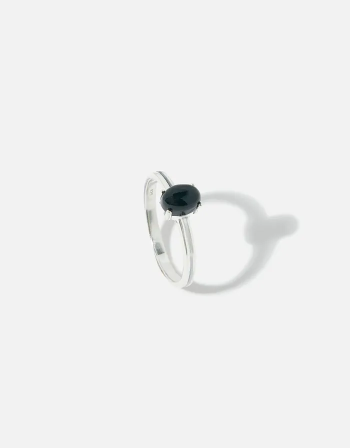 Accessorize Sterling Silver Oxidised Black Onyx Ring Silver St Silver Women Rings