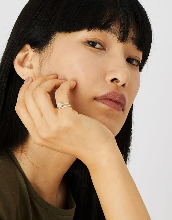 Accessorize Sterling Silver Pearl Rope Ring Twinset Cream Pearl Women Rings