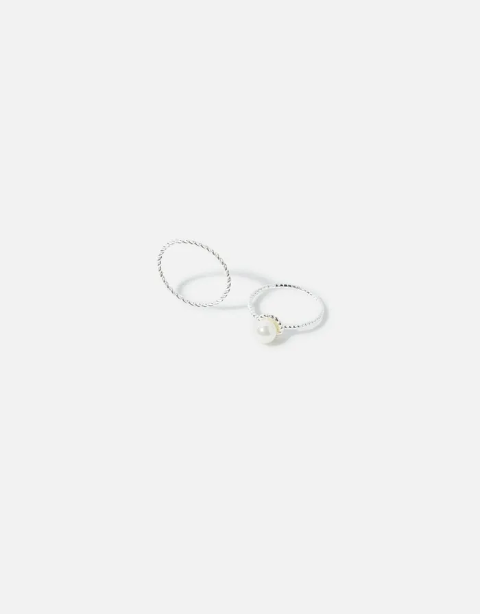 Accessorize Sterling Silver Pearl Rope Ring Twinset Cream Pearl Women Rings