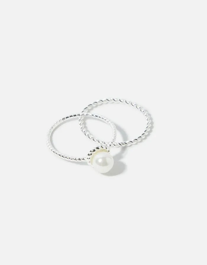 Accessorize Sterling Silver Pearl Rope Ring Twinset Cream Pearl Women Rings