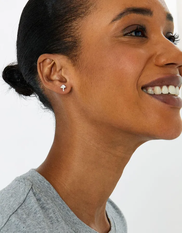 Accessorize Sterling Silver Single Mushroom Stud Women Earrings