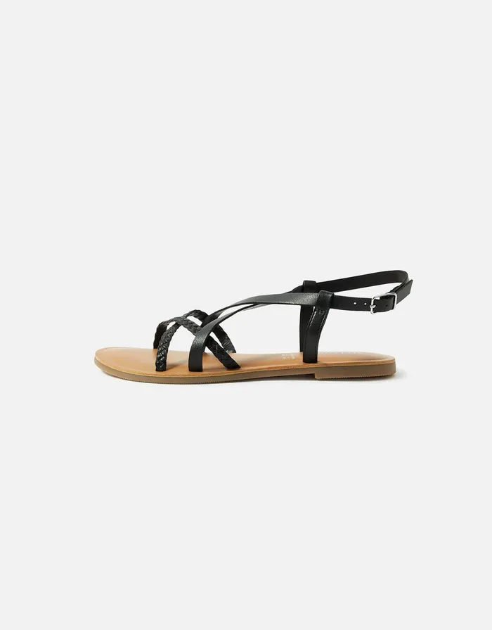 Accessorize Tuscan Leather Plaited Sandals Black Black Women Sandals and Flip Flops