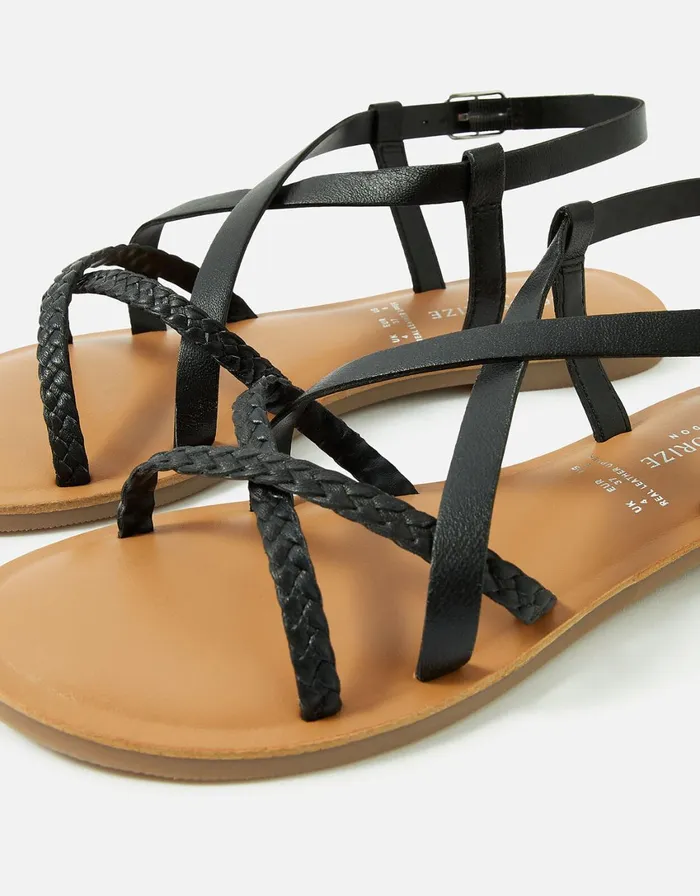 Accessorize Tuscan Leather Plaited Sandals Black Black Women Sandals and Flip Flops