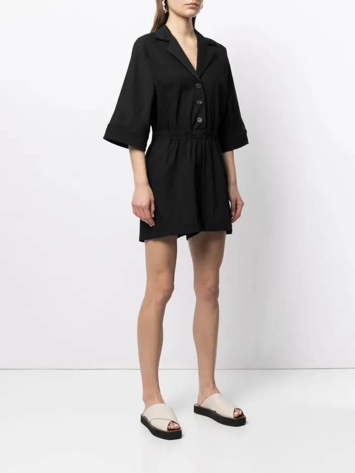 Adam Lippes Dresses and Jumpsuits Short Sleeve Romper In Cotton Twill Black 8211 Women