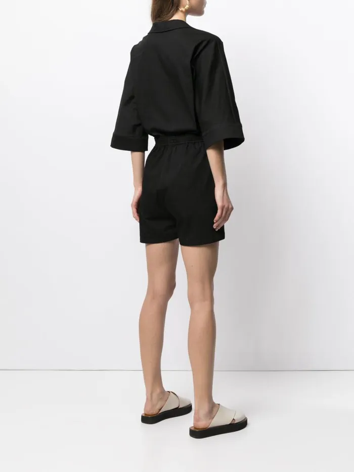 Adam Lippes Dresses and Jumpsuits Short Sleeve Romper In Cotton Twill Black 8211 Women