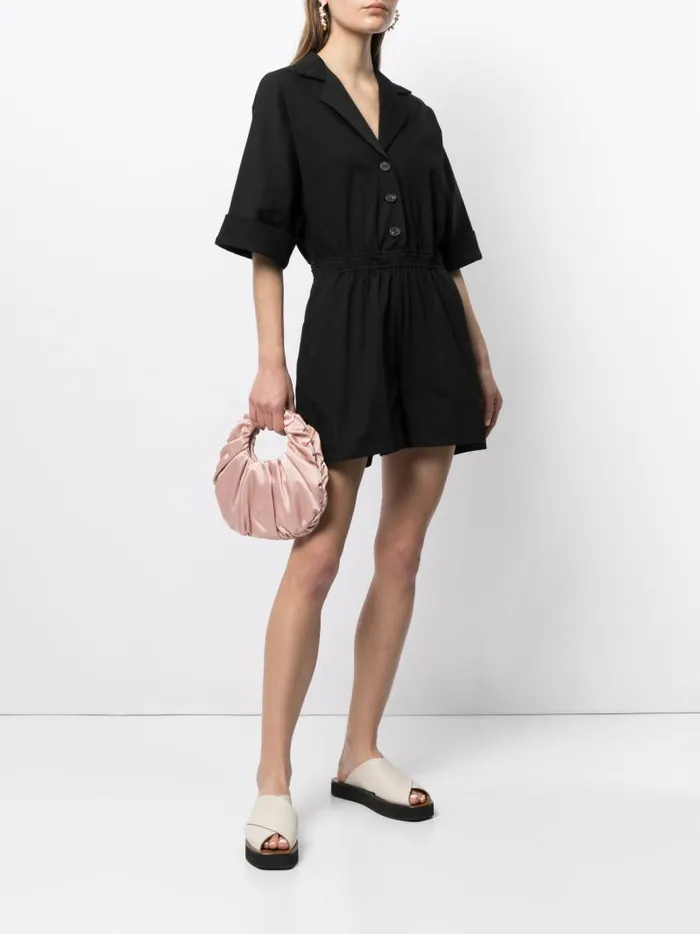 Adam Lippes Dresses and Jumpsuits Short Sleeve Romper In Cotton Twill Black 8211 Women