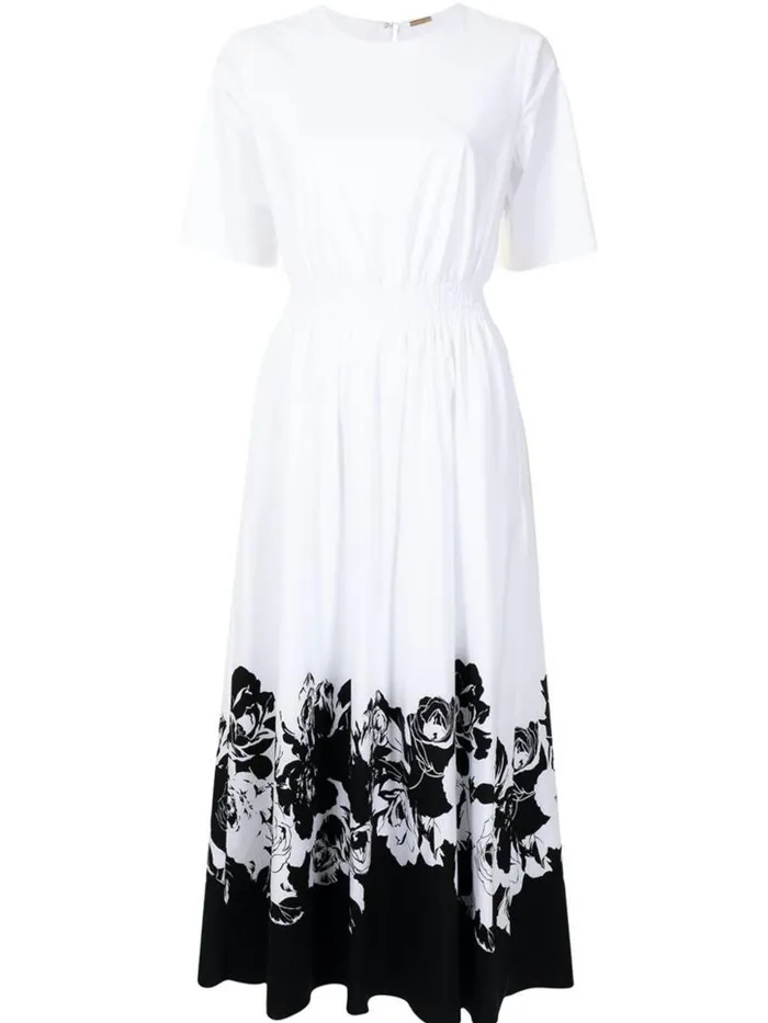 Adam Lippes Dresses and Jumpsuits Short Sleeve Smocked Waist Dress In Printed Poplin Black Floral 8211 Women