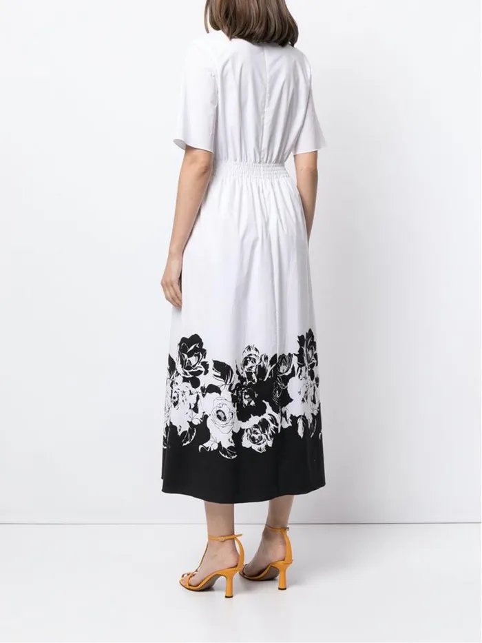 Adam Lippes Dresses and Jumpsuits Short Sleeve Smocked Waist Dress In Printed Poplin Black Floral 8211 Women