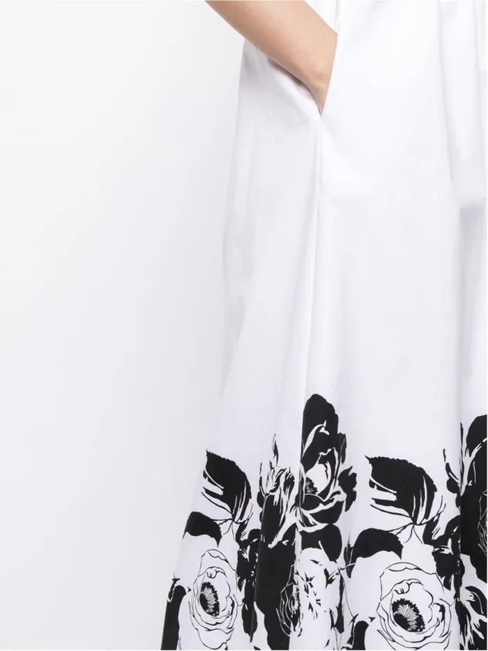 Adam Lippes Dresses and Jumpsuits Short Sleeve Smocked Waist Dress In Printed Poplin Black Floral 8211 Women