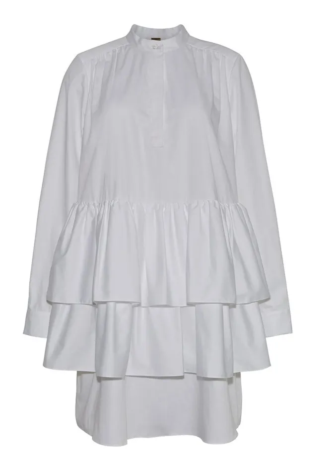 Adam Lippes Dresses and Jumpsuits Tiered Ruffle Mini Dress In Cotton Poplin White 8211 Women
