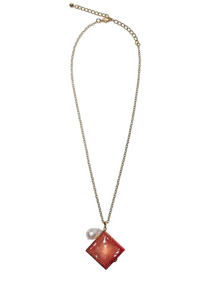 Adam Lippes Necklaces Square Pill Box Pendant With Freshwater Pearl Pink Gold 8211 Women