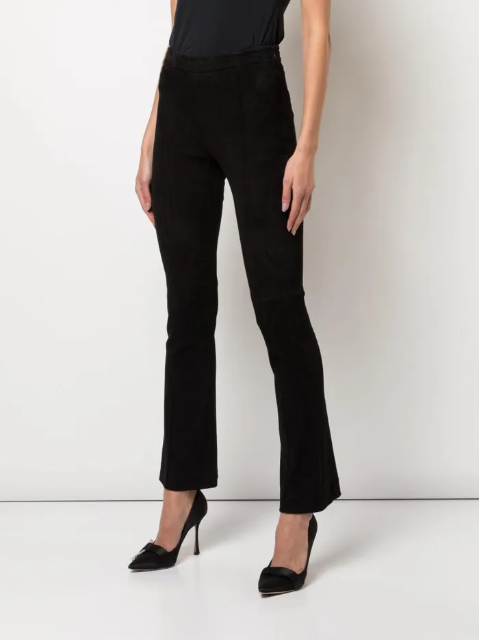 Adam Lippes Pants Cropped Kick Flare Pant In Stretch Suede Black 8211 Women