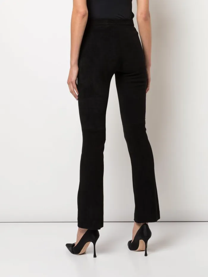Adam Lippes Pants Cropped Kick Flare Pant In Stretch Suede Black 8211 Women