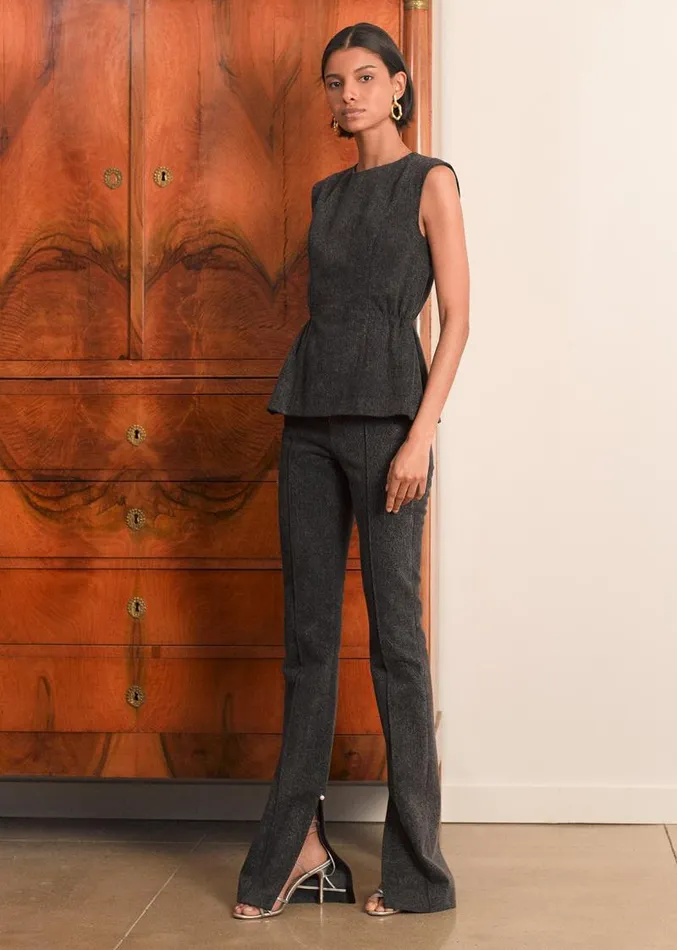 Adam Lippes Pants Flare Pant With Slit In Washed Denim Black 8211 Women