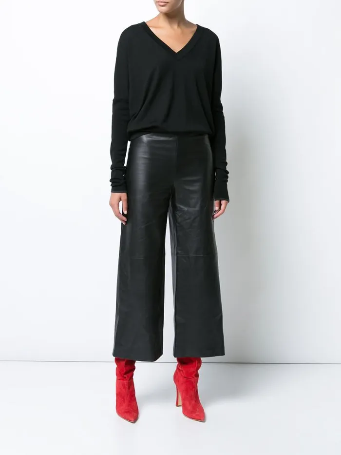 Adam Lippes Pants Leather WideLeg Culotte Black 8211 Women