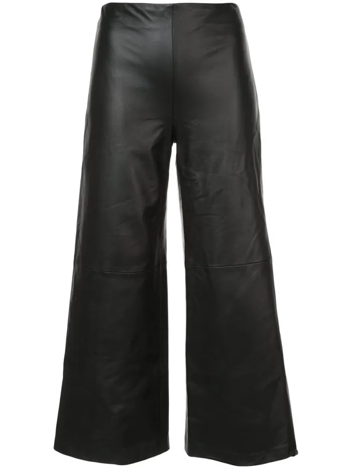 Adam Lippes Pants Leather WideLeg Culotte Black 8211 Women