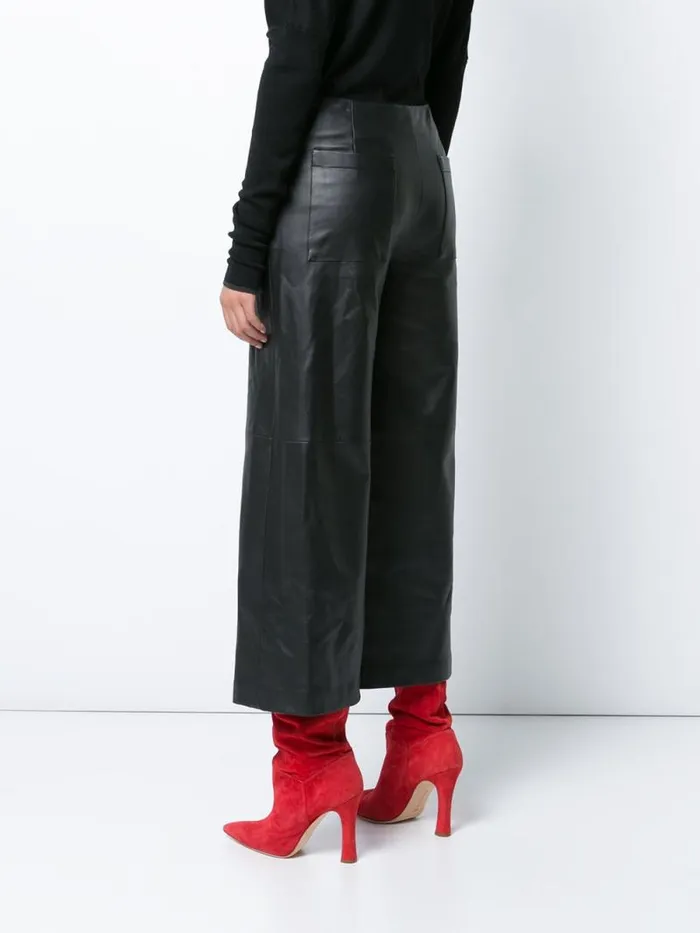 Adam Lippes Pants Leather WideLeg Culotte Black 8211 Women