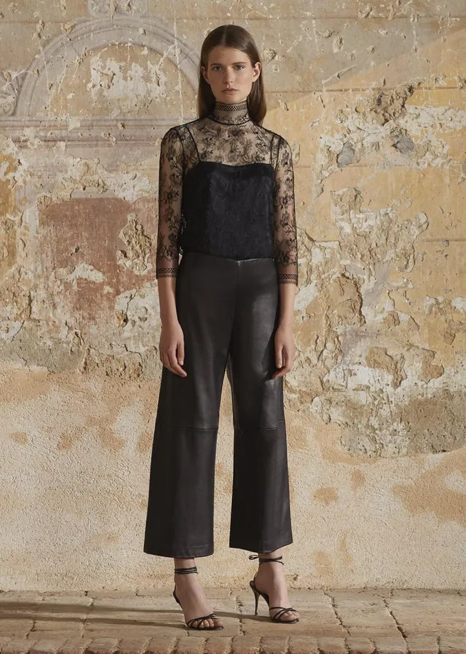 Adam Lippes Pants Leather WideLeg Culotte Black 8211 Women