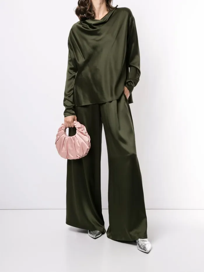Adam Lippes Pants WideLeg Sweatpant In Silk Charmeuse Army Green 8211 Women