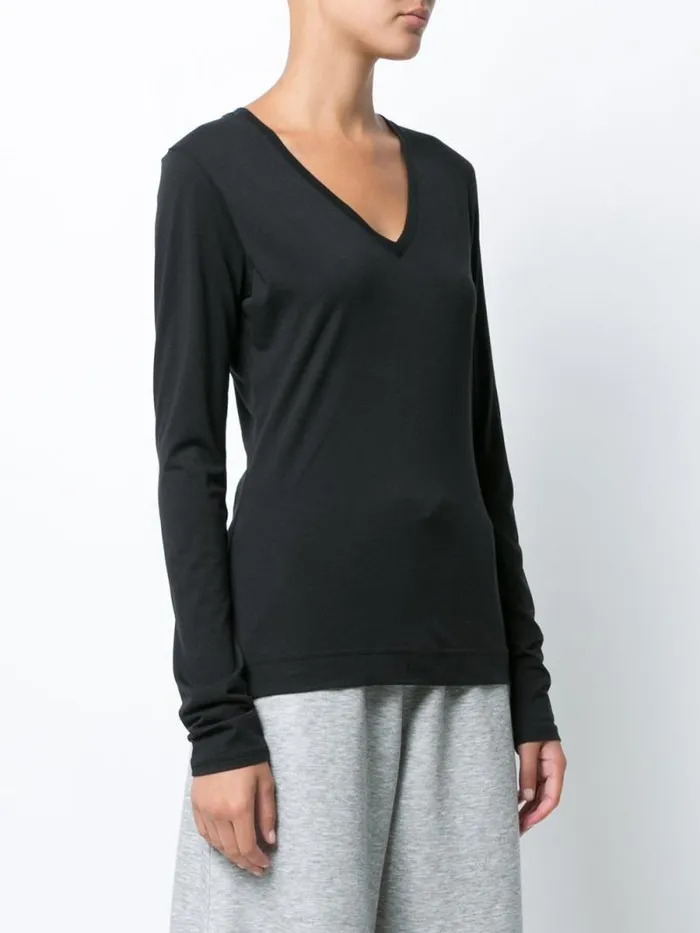 Adam Lippes Pima Cotton TShirts Long Sleeve VNeck TShirt In Pima Cotton Black 8211 Women Adam Lippes Pima Cotton TShirts Long Sleeve VNeck TShirt In Pima Cotton Black 8211 Women