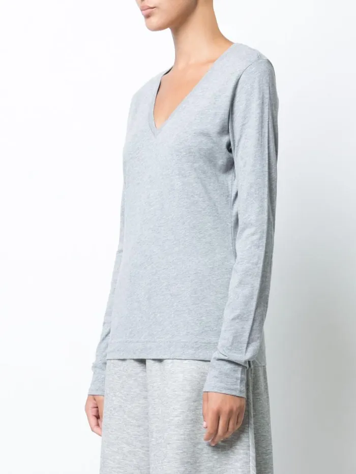 Adam Lippes Pima Cotton TShirts Long Sleeve VNeck TShirt In Pima Cotton Heather Grey 8211 Women Adam Lippes Pima Cotton TShirts Long Sleeve VNeck TShirt In Pima Cotton Heather Grey 8211 Women