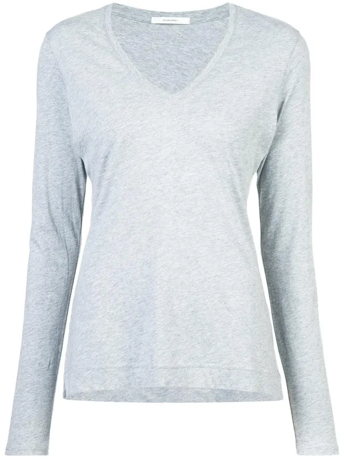 Adam Lippes Pima Cotton TShirts Long Sleeve VNeck TShirt In Pima Cotton Heather Grey 8211 Women