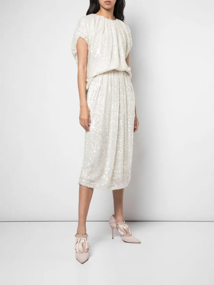 Adam Lippes Skirts Embroidered Midi Ball Skirt In Sequin Ivoryivory 8211 Women