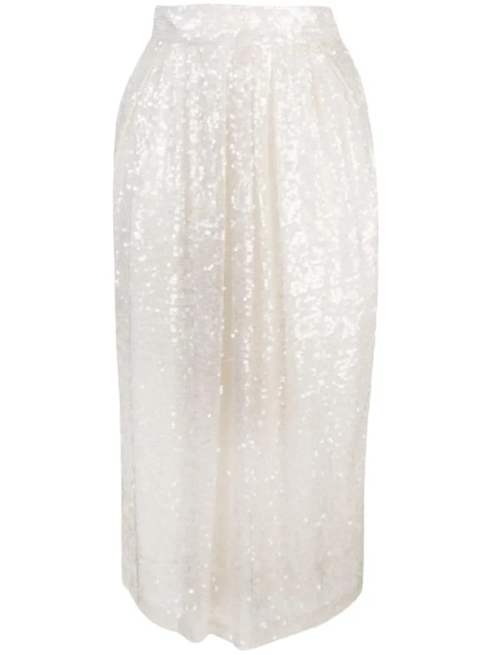 Adam Lippes Skirts Embroidered Midi Ball Skirt In Sequin Ivoryivory 8211 Women