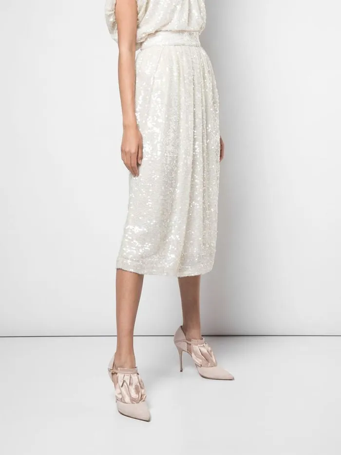 Adam Lippes Skirts Embroidered Midi Ball Skirt In Sequin Ivoryivory 8211 Women