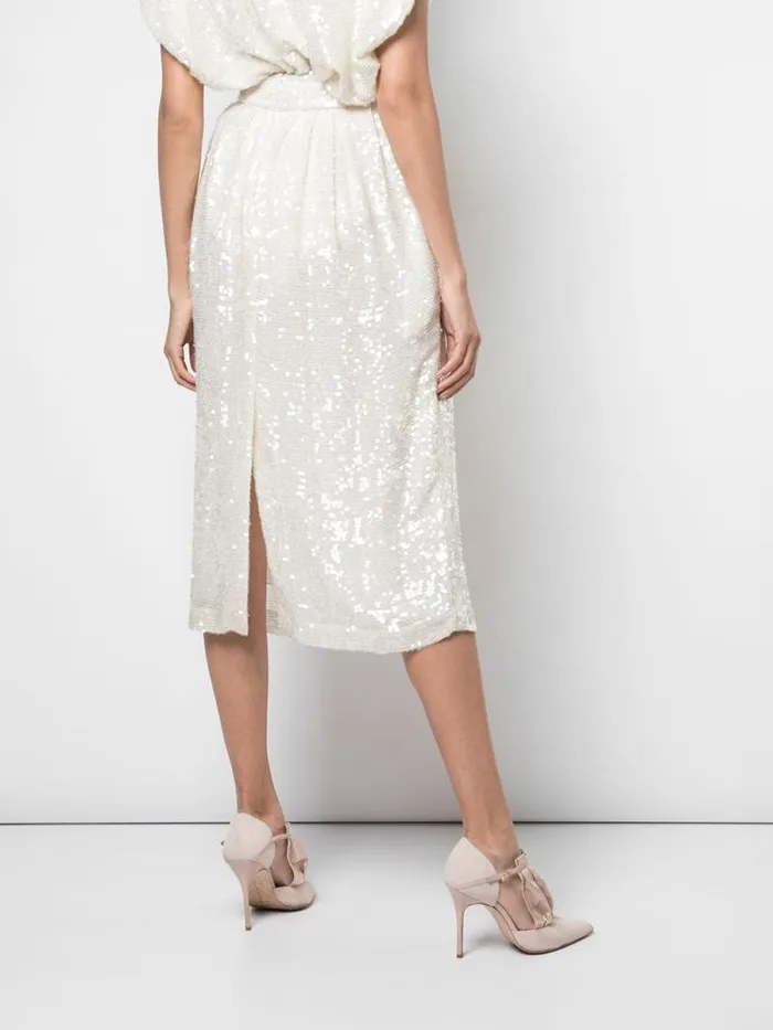 Adam Lippes Skirts Embroidered Midi Ball Skirt In Sequin Ivoryivory 8211 Women