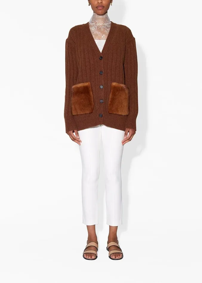 Adam Lippes Sweaters Cardigan In Wool Cashmere With Mink Pockets Brown Natural 8211 Women