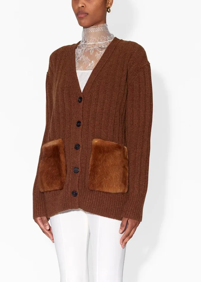 Adam Lippes Sweaters Cardigan In Wool Cashmere With Mink Pockets Brown Natural 8211 Women