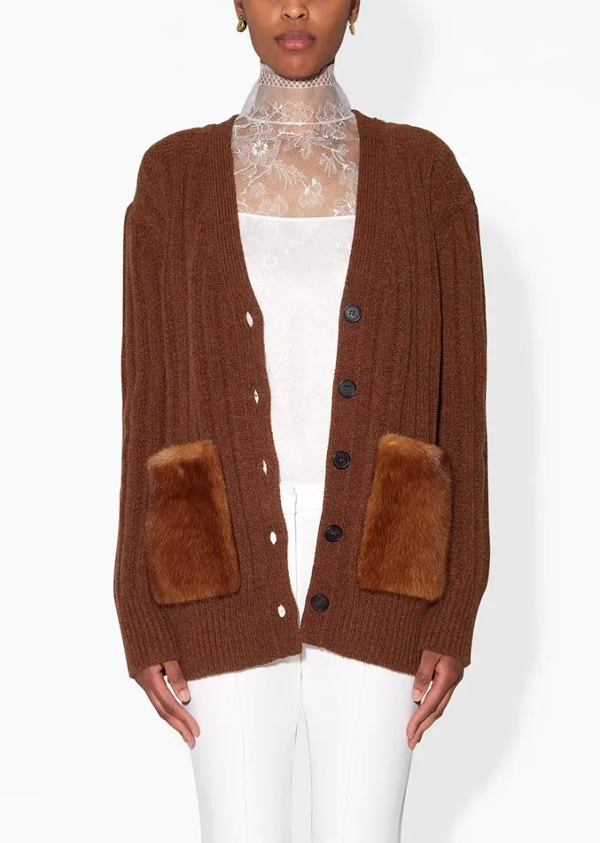 Adam Lippes Sweaters Cardigan In Wool Cashmere With Mink Pockets Brown Natural 8211 Women