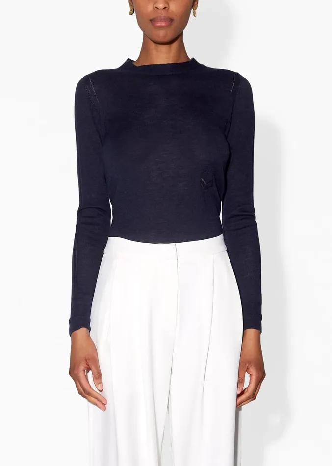 Adam Lippes Sweaters Crewneck Sweater In Lightweight Cashmere Navy 8211 Women