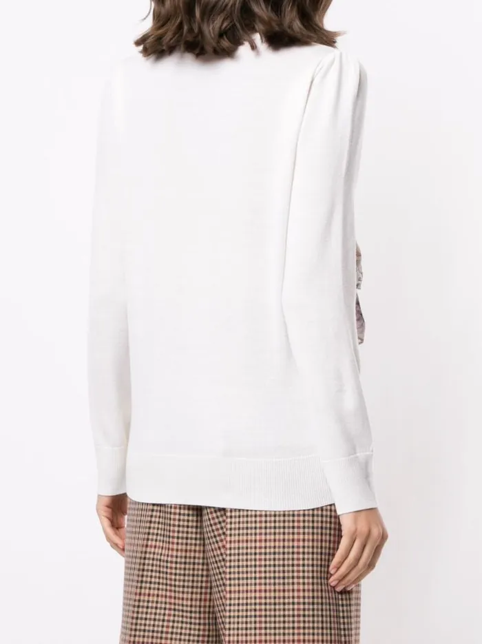 Adam Lippes Sweaters Crewneck Sweater In Super Fine Merino Wool With Removable Silk Scarf Ivory 8211 Women