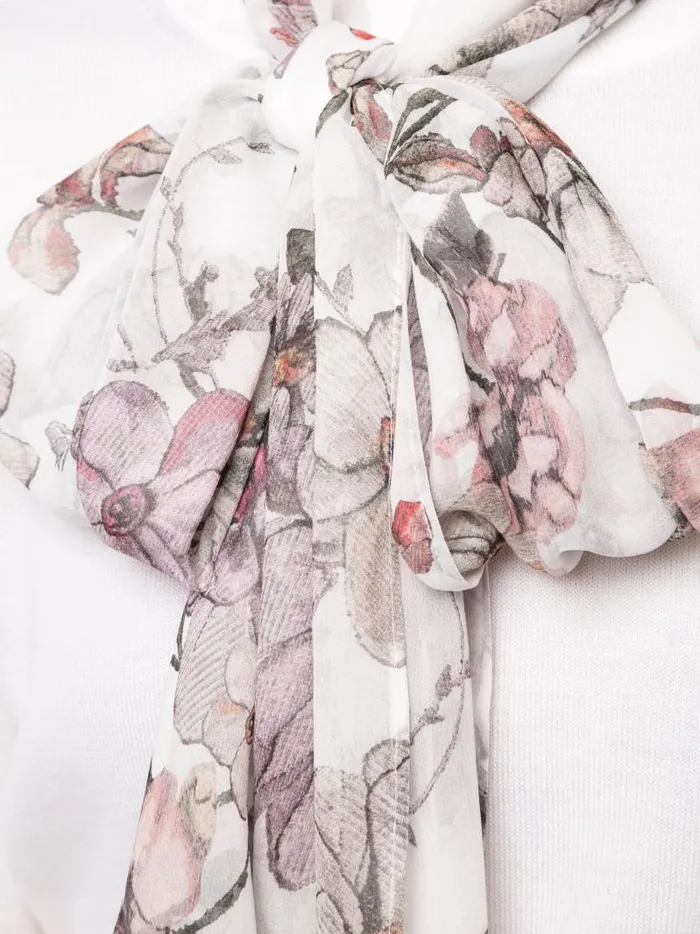 Adam Lippes Sweaters Crewneck Sweater In Super Fine Merino Wool With Removable Silk Scarf Ivory 8211 Women