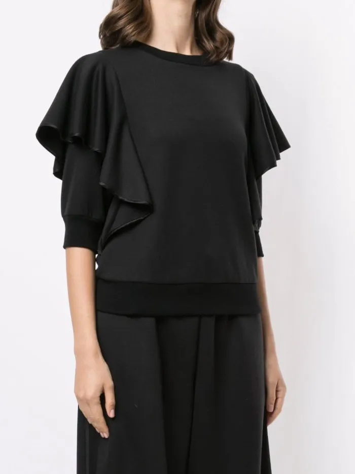 Adam Lippes Sweaters Flounce Sleeve Sweatshirt In Luxe Jersey Black 8211 Women
