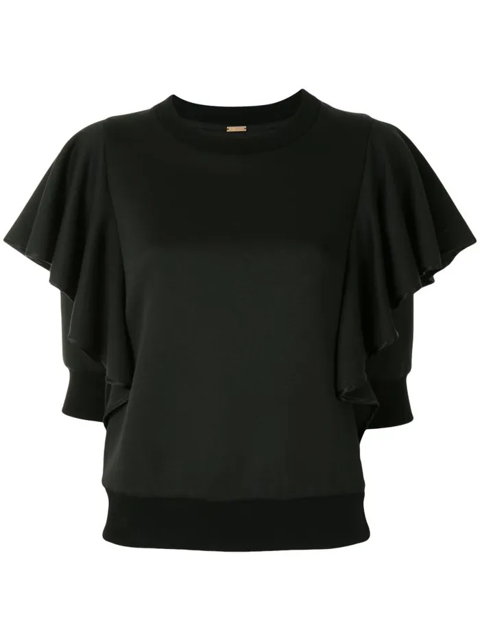 Adam Lippes Sweaters Flounce Sleeve Sweatshirt In Luxe Jersey Black 8211 Women