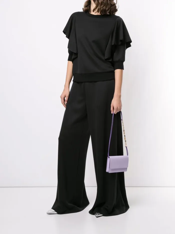 Adam Lippes Sweaters Flounce Sleeve Sweatshirt In Luxe Jersey Black 8211 Women
